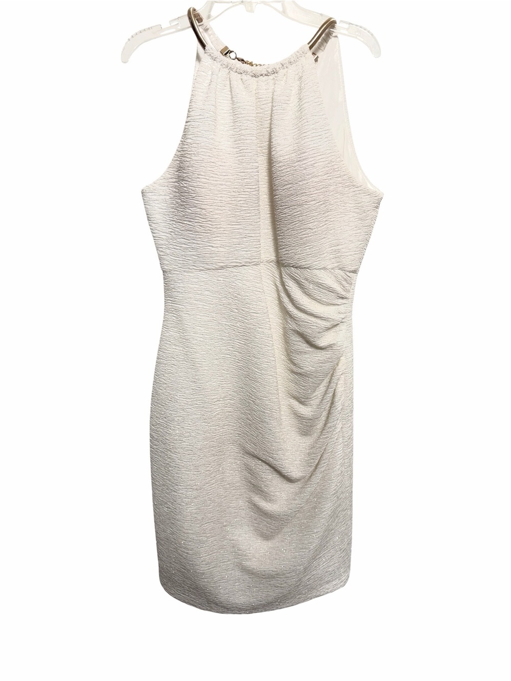 Eliza J Ivory Sparkle Halter Dress with Gold Neck Hardware Closure size 6